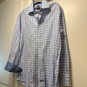 Beautiful English Laundry blue checkered shirt - size 15 1/2, 34/35